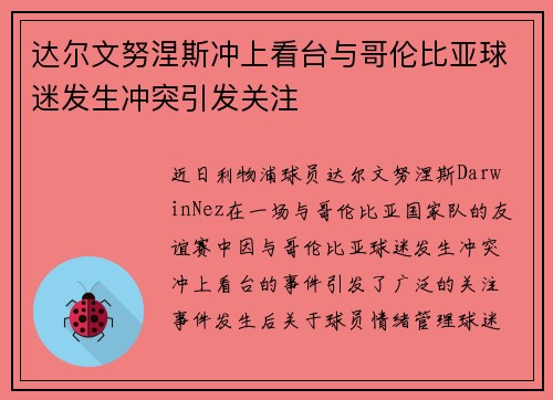 达尔文努涅斯冲上看台与哥伦比亚球迷发生冲突引发关注 达尔文努涅斯冲上看台与哥伦比亚球迷发生冲突引发关注